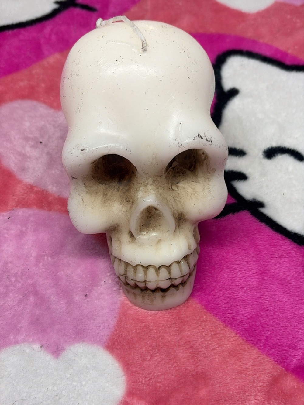 Source Unknown White Skull Candle with Antique Shading